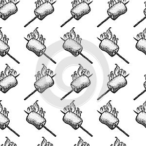 Dotwork Marshmallow Fire Seamless Pattern