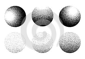 Dotwork noise gradient circles. Sand grain effect. Black noise stipple dots patterns. Abstract grunge dotwork gradients
