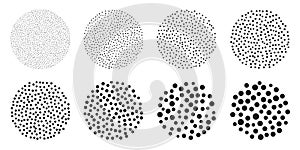 Dotwork stipple circles brush set. Stain noise vector pattern. Black grain effect with stipple dots. Vector