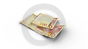 Double 200 Lesothan Loti notes with shadows on white background