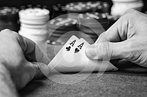 Double ace in poker in black and white