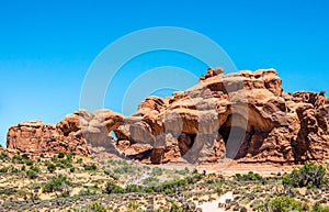 Double arch. Natural stone arch in Arches National Park, Utah, USA