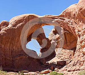 Double Arch in Arches National Park Utah America. Remarkable Landmark.