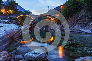 Double arch stone bridge in Lavertezzo, Switzerland