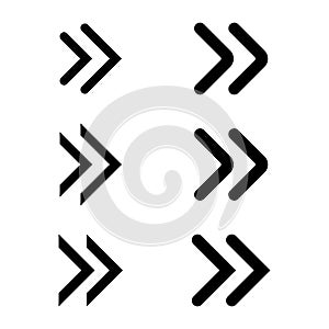 Double arrow glyph icon, rewinding button, navigation pointer