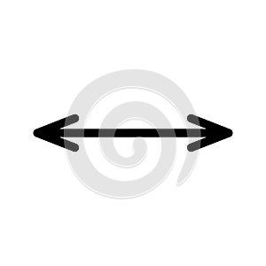 Double arrow icon. Thin line art image. 2 side arrow for illustration of width, length, height. Black simple symbol for measuring