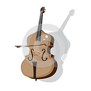 Double bass and bow on an isolated white background. Vector image