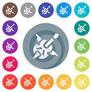 Double bass and bow solid flat white icons on round color backgrounds