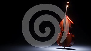 Double bass in dark studio 3D rendering