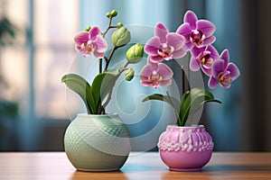 Double the Beauty: Stunning Pink Orchids in Two Small Pots