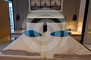 Double bed in a luxurious hotel room