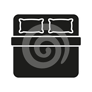 Double Bed with Pillow for Bedchamber Silhouette Icon. Double Mattress in Hotel Bedroom Glyph Pictogram. Night Rest