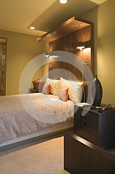 Double Bed With Wooden Headboard
