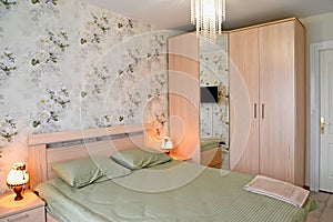 Double bedroom with wardrobe. Interior