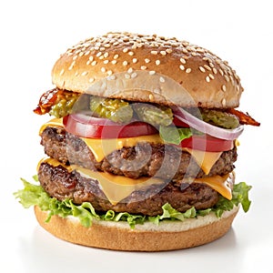 Double beef patty hamburger isolated