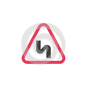 Double Bend Warning Road Sign flat icon