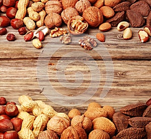 Double border of assorted fresh nuts