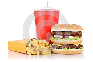 Double burger hamburger and fries menu meal combo fast food