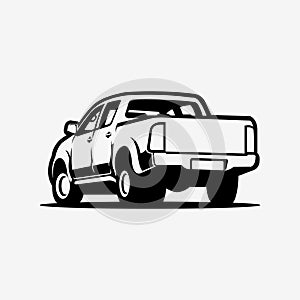 Double Cabin Pickup Truck Vector Isolated. Black and White Monochrome Silhouette Vector photo