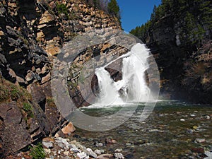 Double Cascades of Beautiful Cameron Falls, Waterton Lakes National Park, Alberta, Canada