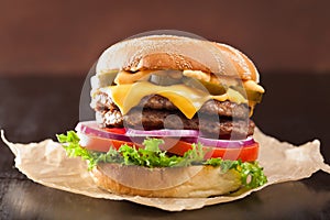 Double cheese burger with jalapeno tomato onion