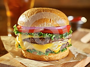 Double cheeseburger on brioche bun photo