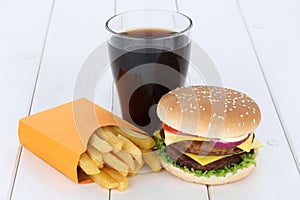 Double cheeseburger hamburger and fries menu meal combo cola