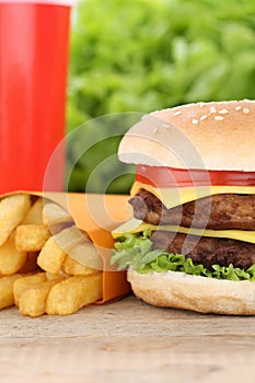 Double cheeseburger hamburger and fries menu meal combo fast foo