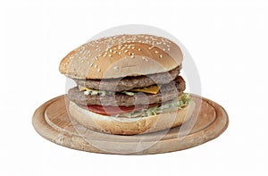 double cheeseburger isolated in white