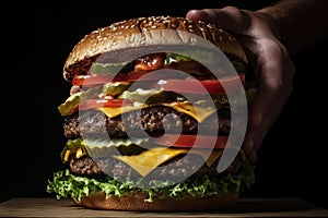 Double Cheeseburger with Lettuce, Pickles, and Tomatoes photo