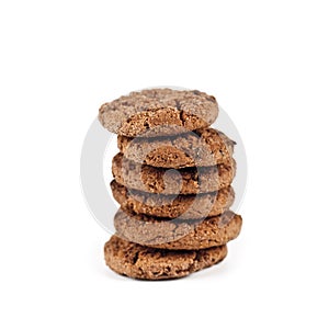 Double chocolate chip cookies stack isolated on white