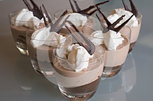 Double chocolate mousse with cream photo