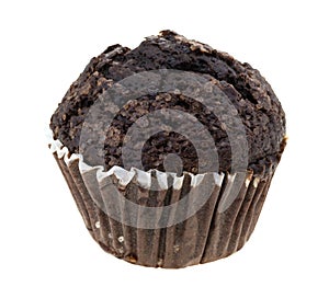 Double chocolate muffin on a white background