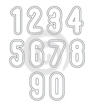 Double clear delicate line retro numbers set, vector light digit