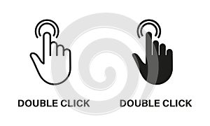 Double Click Gesture, Hand Cursor of Computer Mouse Line and Silhouette Black Icon Set. Pointer Finger Pictogram. Double