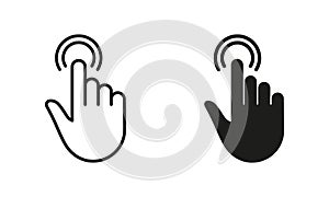 Double Click Gesture, Hand Cursor of Computer Mouse Line and Silhouette Black Icon Set. Pointer Finger Pictogram. Double