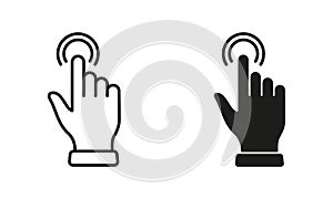 Double Click Gesture, Hand Cursor of Computer Mouse Line and Silhouette Black Icon Set. Pointer Finger Pictogram. Double