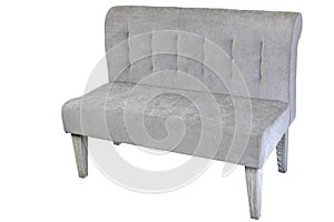 Double couch upholstered in gray fabric, isolated on white.