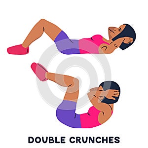 Double crunches. Double crunch. Sport exersice. Silhouettes of woman doing exercise. Workout, training photo