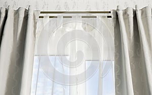 Double curtain rods for see through day curtain and room darkening night curtains. photo