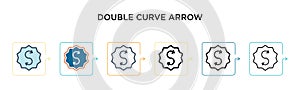 Double curve arrow vector icon in 6 different modern styles. Black, two colored double curve arrow icons designed in filled,