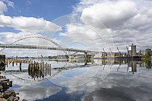 Double-deck automobile arch Fremont Bridge over the Willamette River in Portland