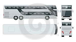 Double-deck multi-axle luxury touring coach. Commercial vehicle. Intercity bus vector illustration.