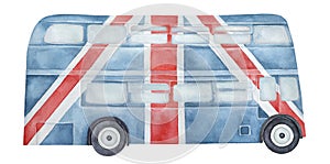 Double-decker bus with beautiful Union Jack pattern.