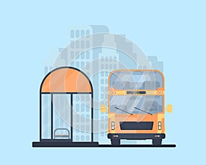 Double-decker bus with bus stop. Vehicle for transportation passangers. Excursion bus.