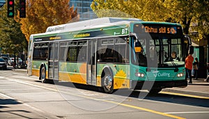 Double decker bus in city traffic, blurred motion generated by AI