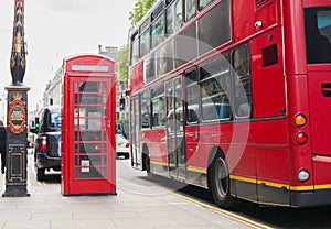 Double decker bus and telephone booth in london