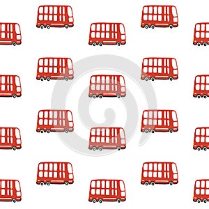 Double decker red bus seamless pattern. Vector childish illustration in scandinavian simple hand-drawn style. The limited palette