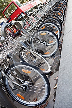 Double-decker tourist city bus and bicycle fleet