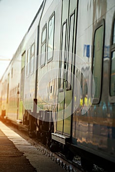 Double decker train passing by